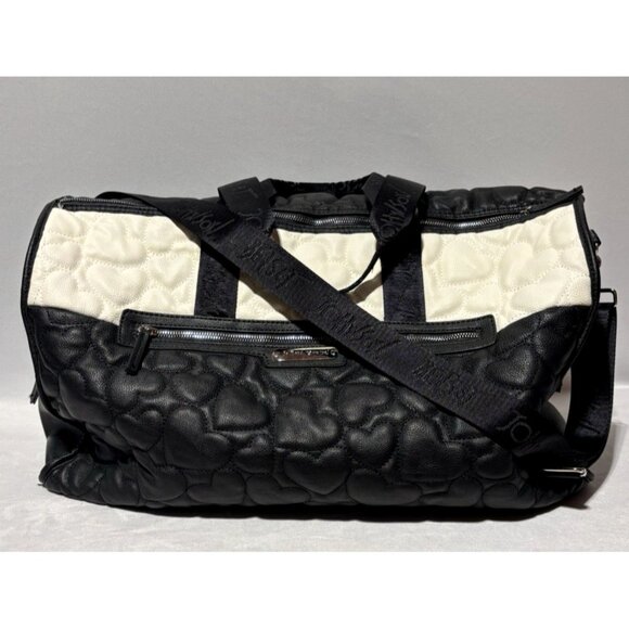 Betsey Johnson Weekender Bag Duffel White Black Quilted Heart shoulder bag - Picture 1 of 12